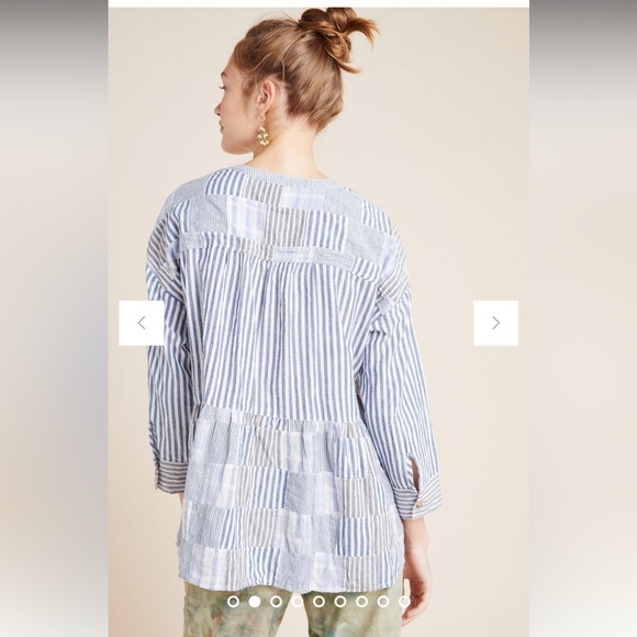 Maeve Anthropologie Size XL Zoe Swing Top Striped Patchwork Oversized Blue White - Picture 16 of 16